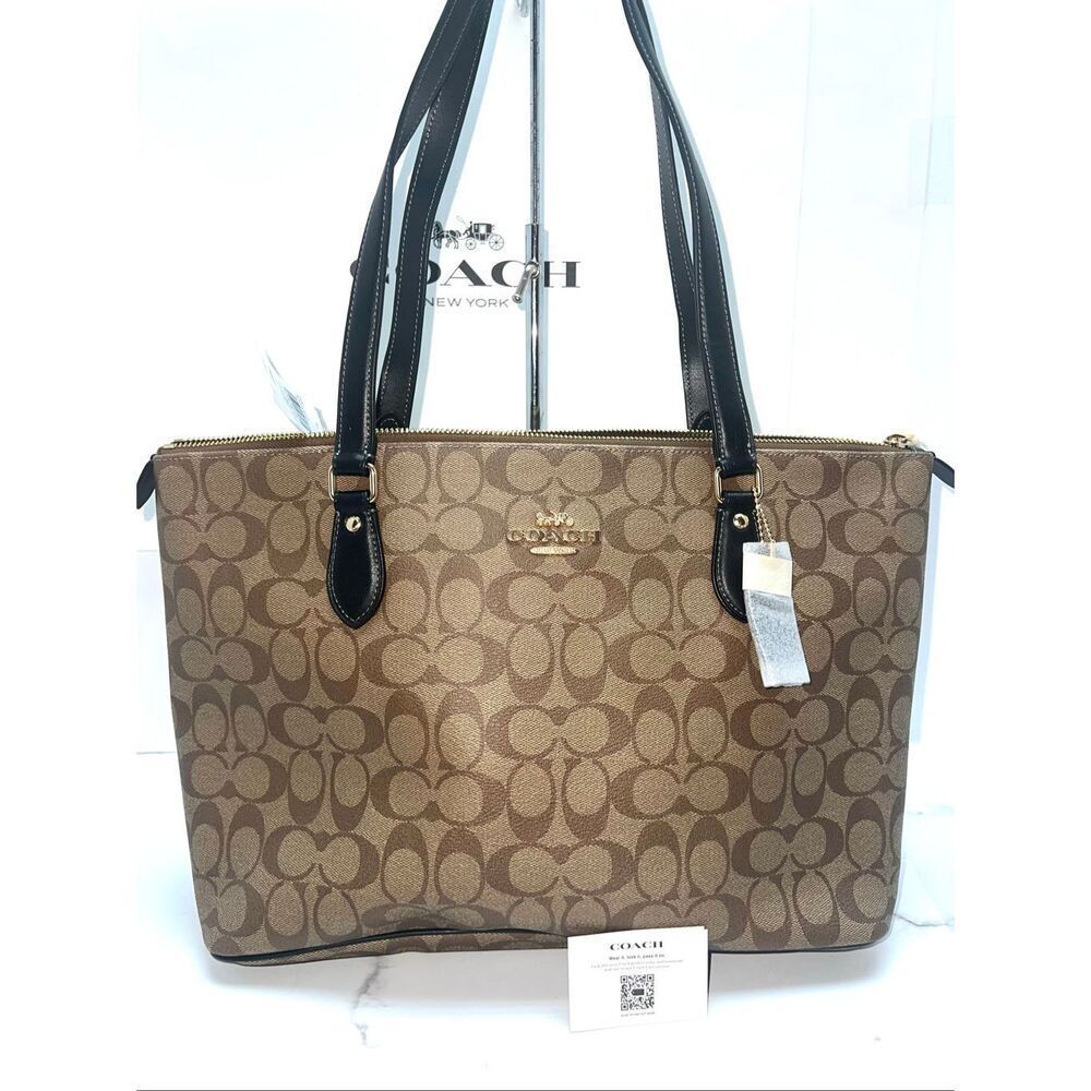 🔥🎁NWT! Coach Sig GALLERY Tote Handbag Khaki/Black Msrp:$378.00
